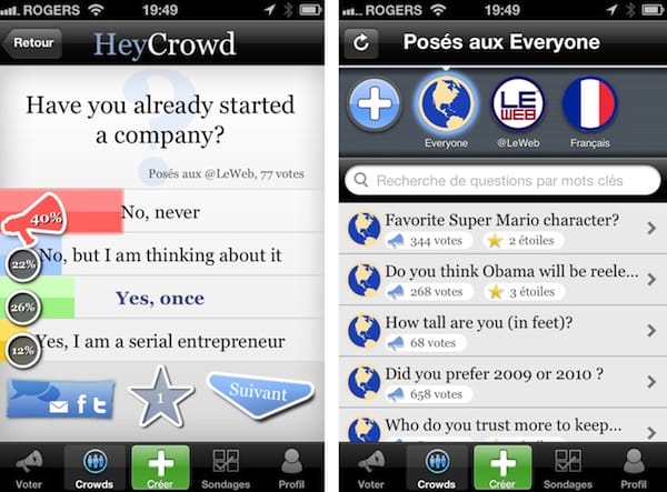 HeyCrowd: le sondage social sur votre iPhone #LeWeb