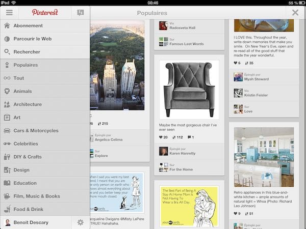 Pinterest dévoile ses applications iPad et Android