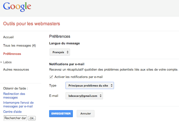 Google Outils pour Webmasters vous notifie par mail lorsque votre site a un problème