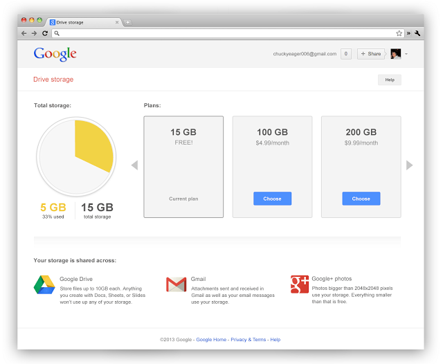 Google: partagez votre espace de stockage entre Gmail, Drive et Google+ Photo