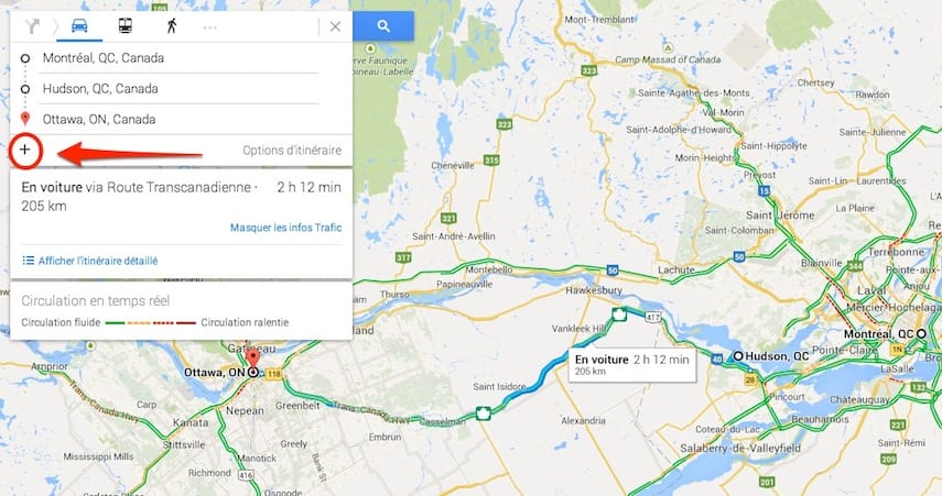 Google Maps: retour des itinéraires avec destinations multiples