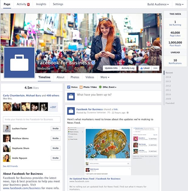 page facebook sur une colonne