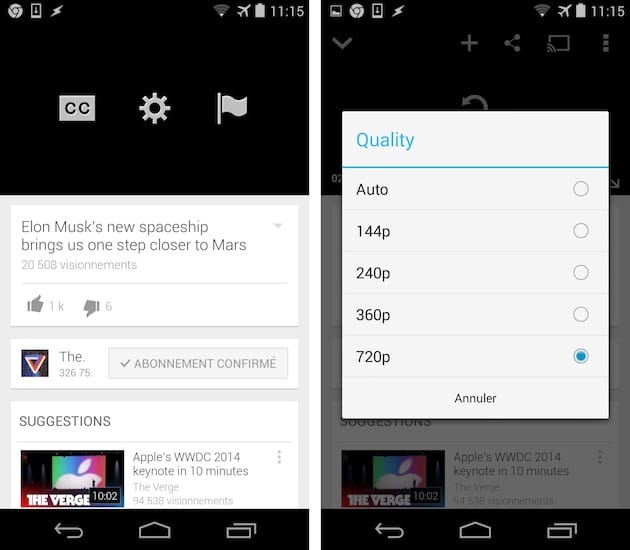 YouTube pour Android vous permet de sélectionner la qualité de la vidéo