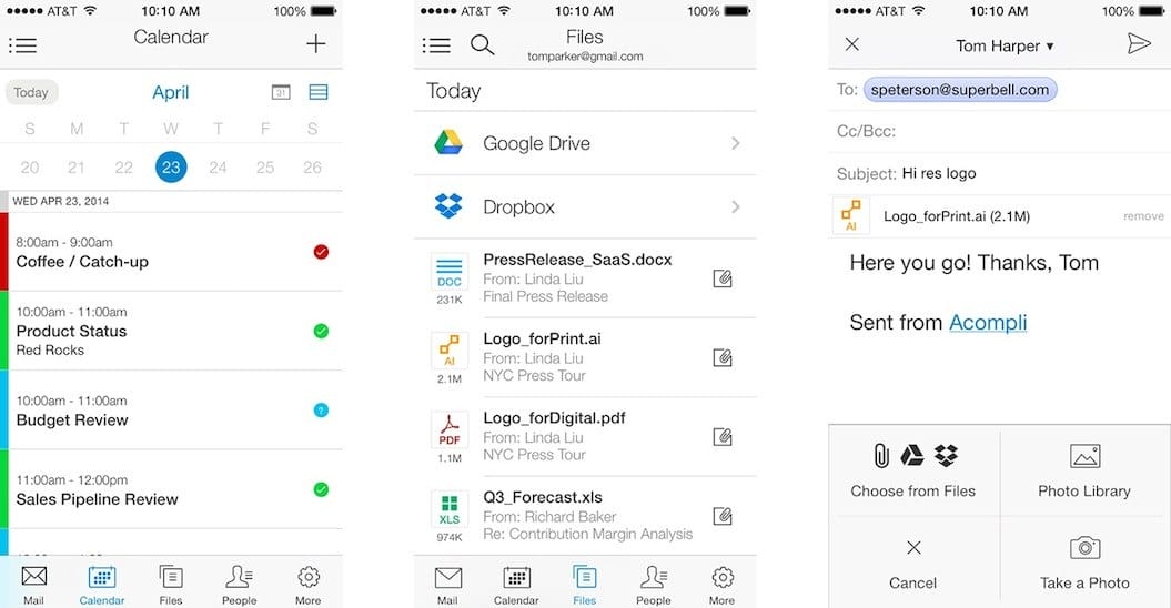 acompli gestionnaire courriel mails ios android