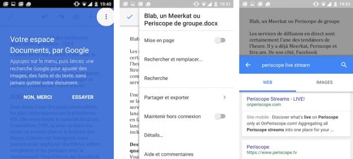 Google Docs pour Android : lancez une recherche sur Google sans quitter votre document