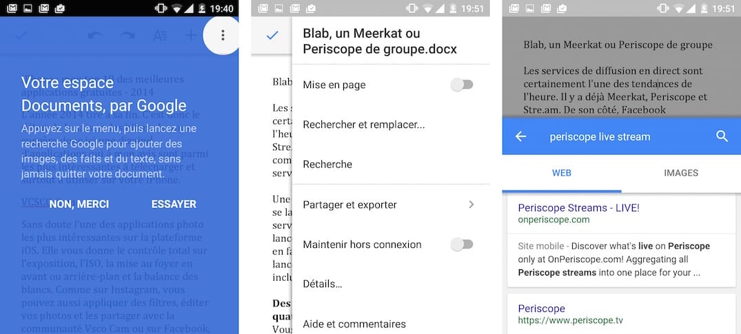 Google Docs pour Android : lancez une recherche sur Google sans quitter votre document