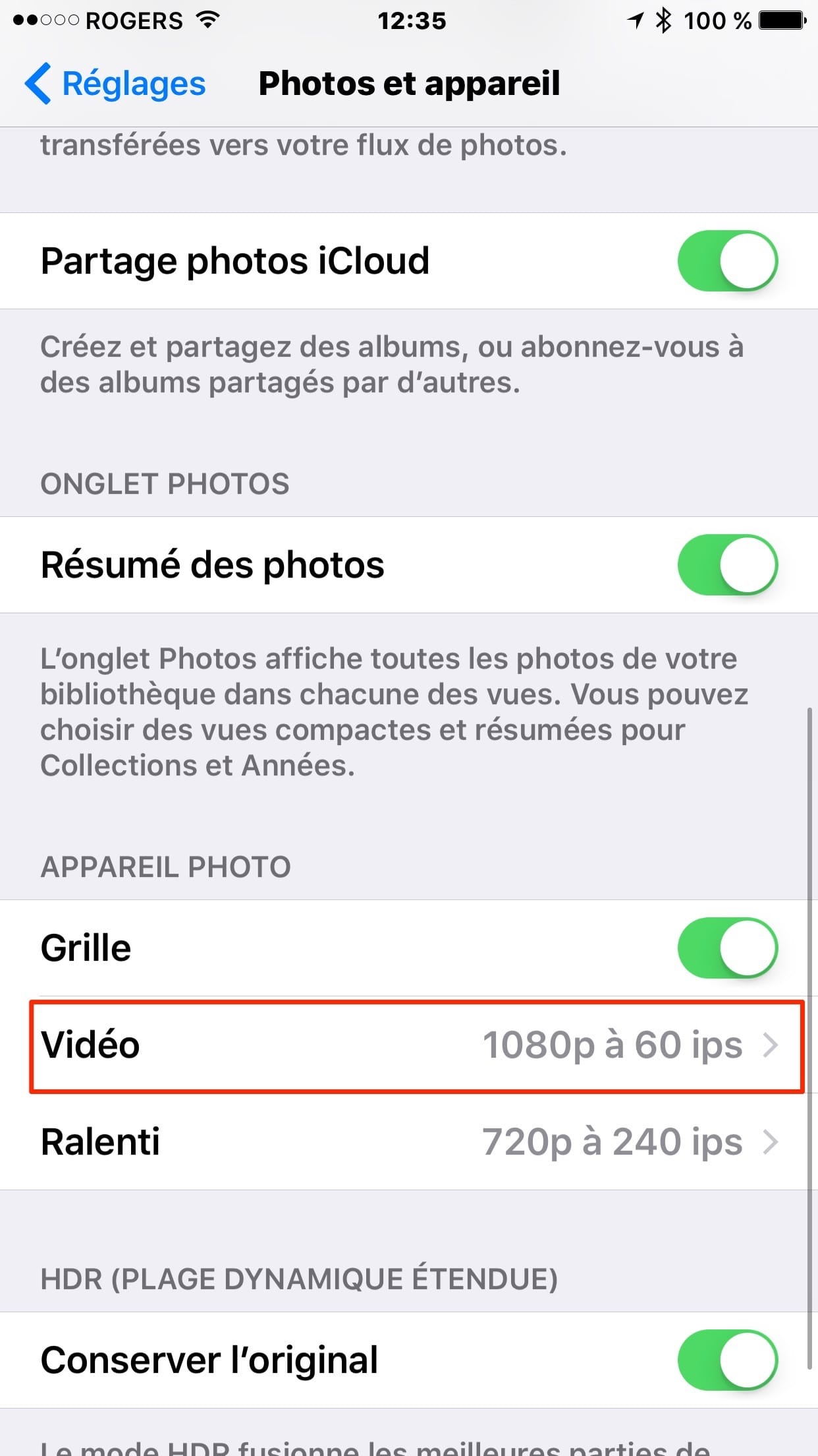 iPhone 6s plus mode vidéo 4k