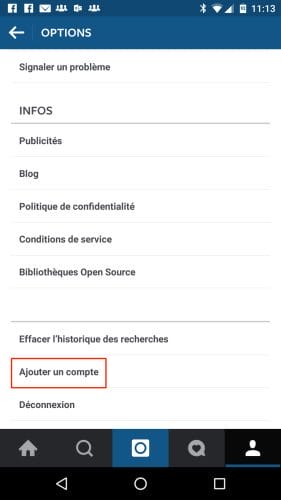 instagram gestion multicompte depuis Android