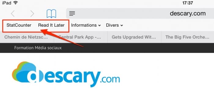 iPad Safari, utilisez la Barre des signets pour vos Super favoris