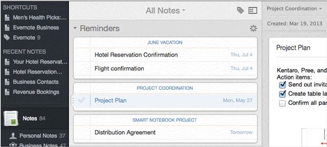 evernote liste de rappels