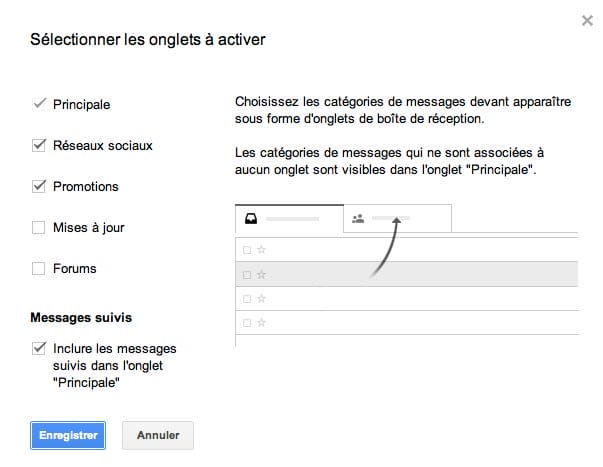 gmail onglets courriels