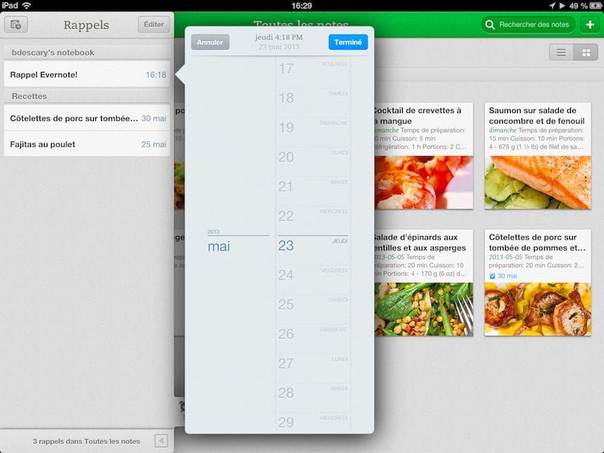 rappels evernote ipad