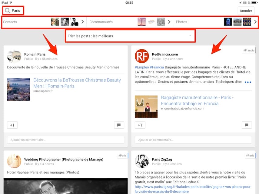 google plus ios iphone ipad recherche