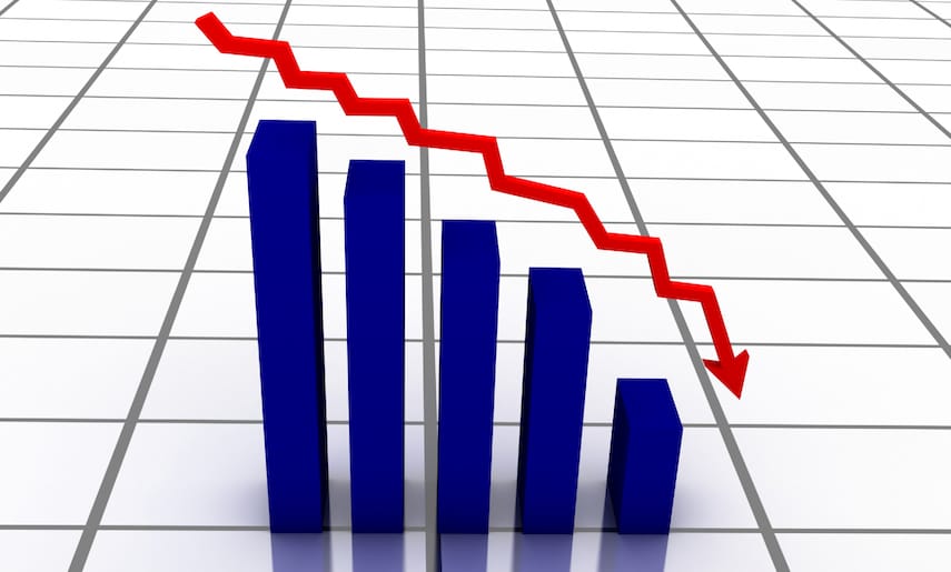 3D falling graph with red arrow