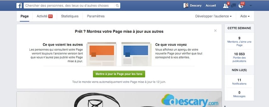 mettre a jour page facebook