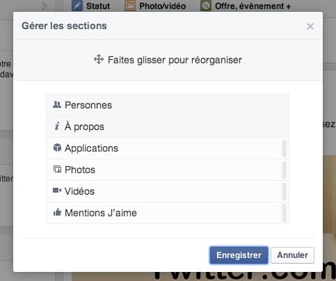 page facebook gerer et reorganiser les widget