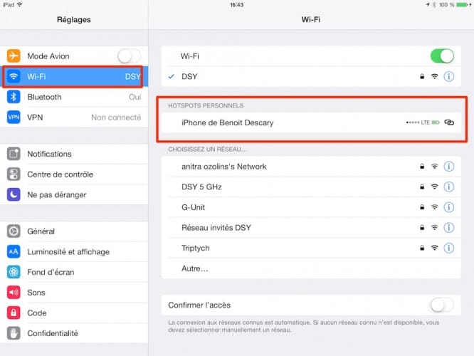 iOS8 partage de connexion automatique entre votre iPhone et iPad