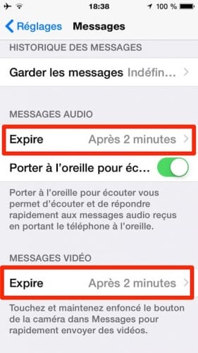 ios8 supprimer messages apres 2 minutes