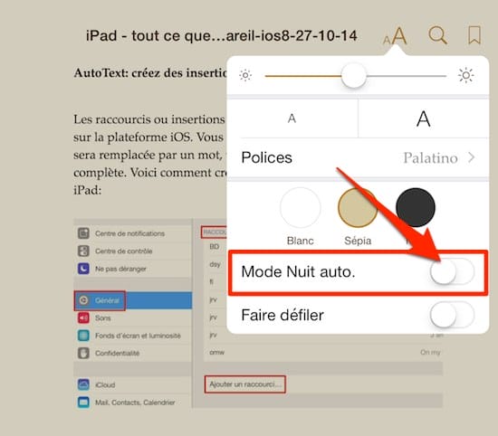ibooks ipad iphone mode nuit automatique