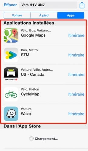 ios 8 basculer de l'application plan vers google maps, tomtom