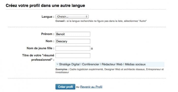 Linkedin votre profil dans une autre langue