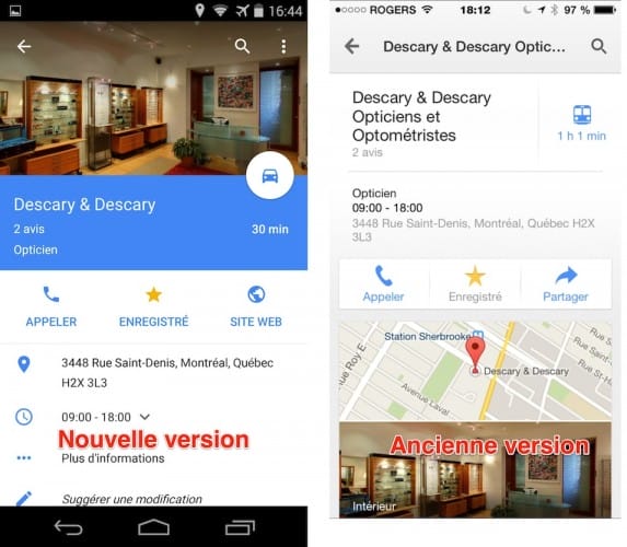 Google Maps ios android bannière sur les pages locales giche commer locaux google maps mobile ios android