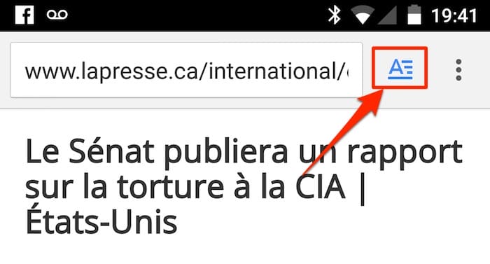 android chrome bouton mode lecteur