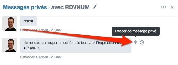 groupe messagerie twitter supprimer message