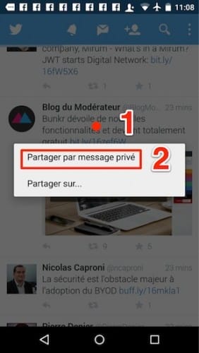 partager un tweet public dans un message de groupe ios et android