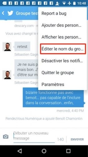 twitter editer le nom d'un groupe android