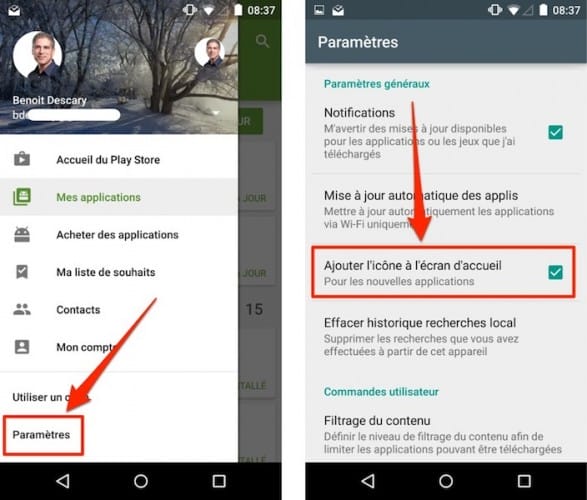 android ne pas ajouter icone applicaitns ecran accueil