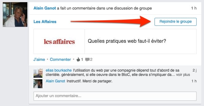 linkedin page accueil rejoindre groupe