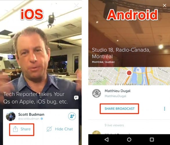 comment partager une diffusion sur periscope