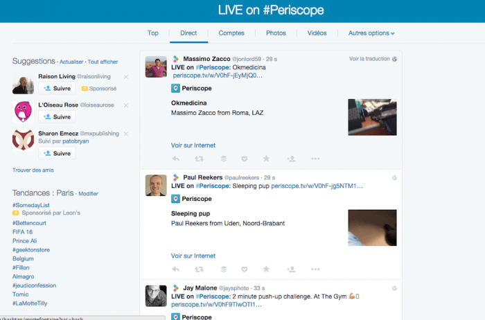 trouver des diffusion sur periscope