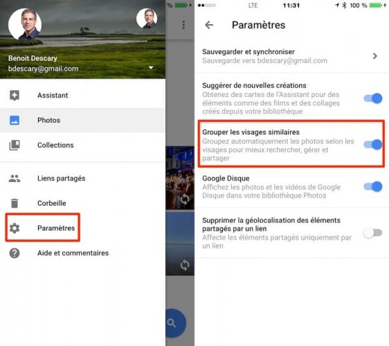 google photos activer visages similaires