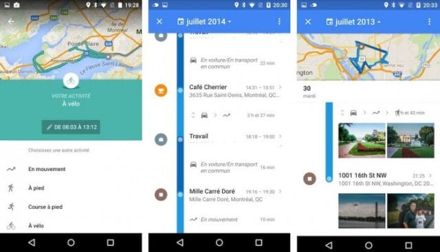 google maps android l'historique de vos positions