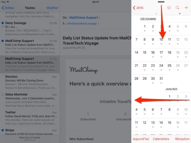 Affichez votre calendrier sans sortir de l'application Mail ios 9