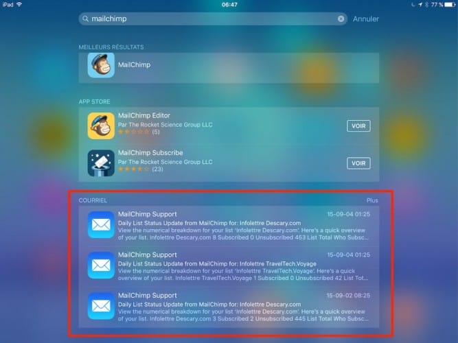 ios 9 iphone ipad Recherchez des Mails depuis Spotlight