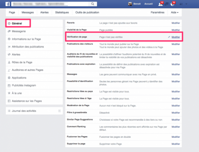 comment valider page facebook