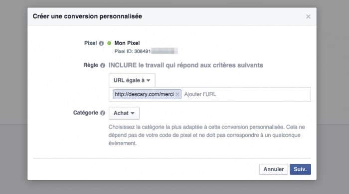 pixel facebook conversion personnalisée