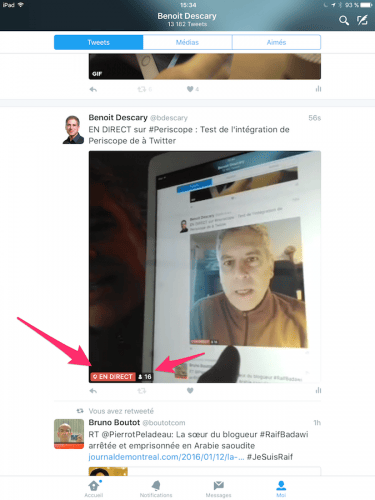 twitter integre les diffusions periscope