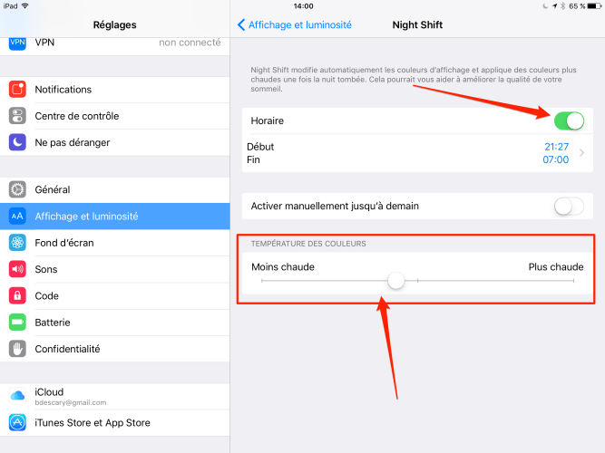 iphone ipad night shift mode nuit