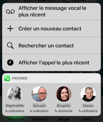 iPhone raccourcis contacts favoris