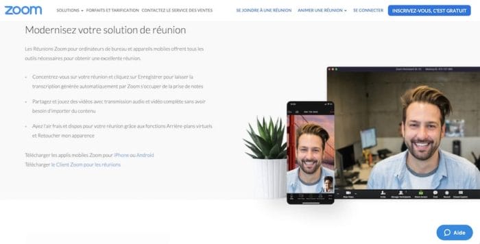 Zoom télétravail service de visioconférence et applications web