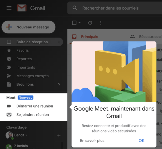 Google Meet intégré à gmail
