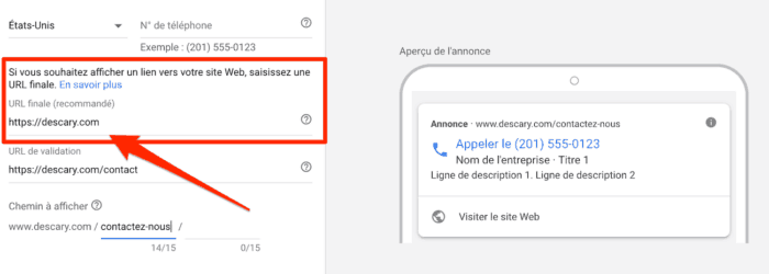 Google Ads : les publicités « Appel téléphonique uniquement » incluent maintenant un lien URL